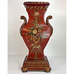 Raymond Waites Toyo Elephant Vase Ornate Floral Mantel Asian Decor Oxblood Red